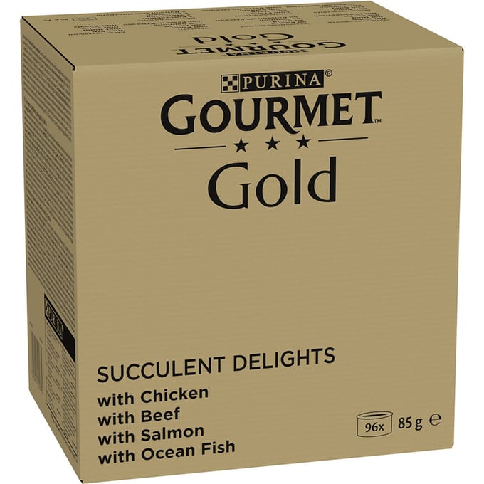 96 x 85 g Gouremt Gold natvoer voor katten + 48 x 45 g Gourmet Soup Zalm, Schol, kabeljauw gratis! - Sappige, fijne reepjes