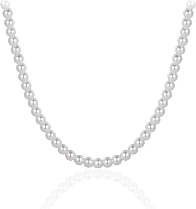 Jewels Inc. - Parel Ketting - 8mm Breed - Lengte 90 CM - Zilver