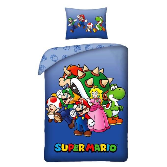 Super Mario Dekbedovertrek - 140 x 200 cm - Polyester - Donkerblauw