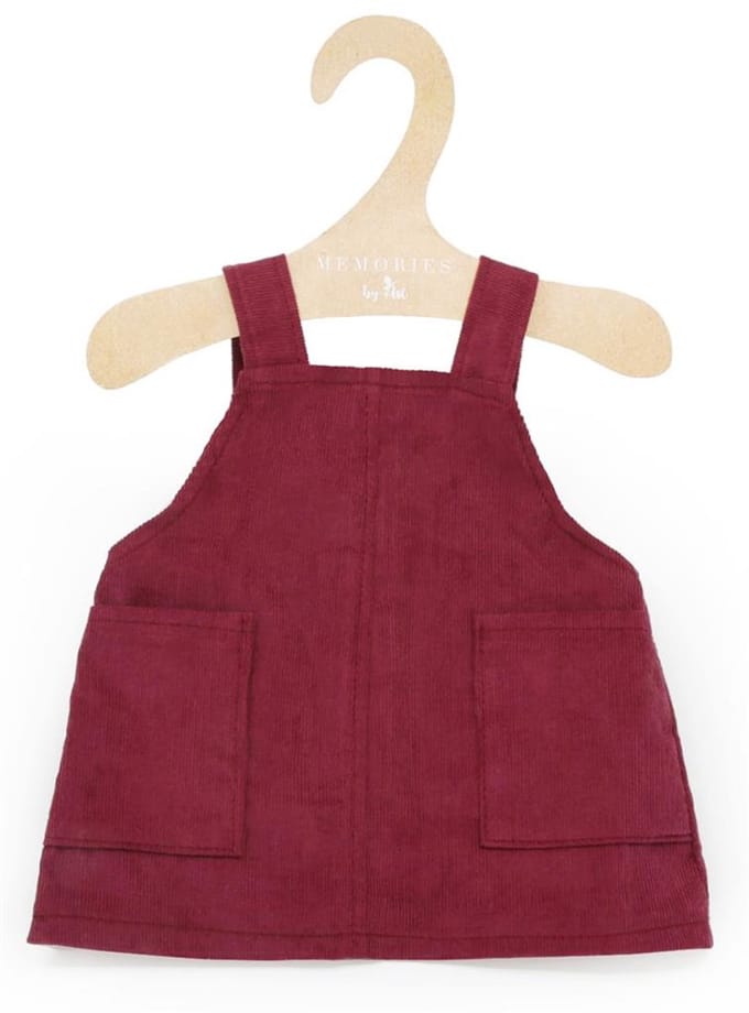 Asi poppenkleding tuinbroekjurk bordeaux - poppenoutfit polyester