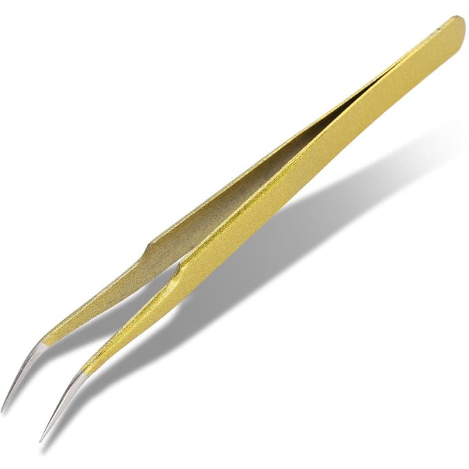Professionele RVS Pincet voor Wimperextensies Nepwimper Enten (Gebogen) beige