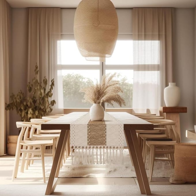 Boho Herfst Tafelloper Boerderij Jute Katoen Tafelloper met Kwastjes Geweven Macramé Huis Woonkamer Tafeldecoratie beige