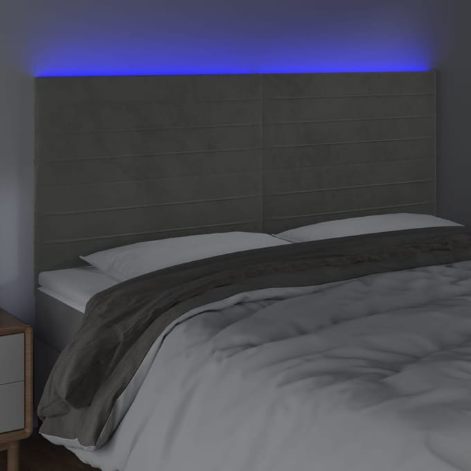 vidaXL - Hoofdbord - LED - 200x5x118/128 - cm - fluweel - lichtgrijs