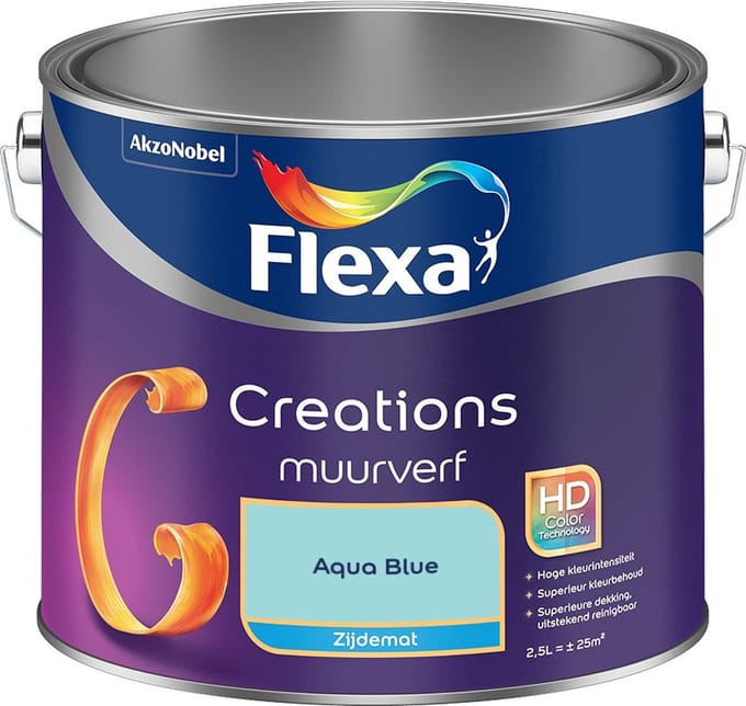 Flexa - Creations Muurverf Zijdemat - Aqua Blue - Mengverf - 2,5 L
