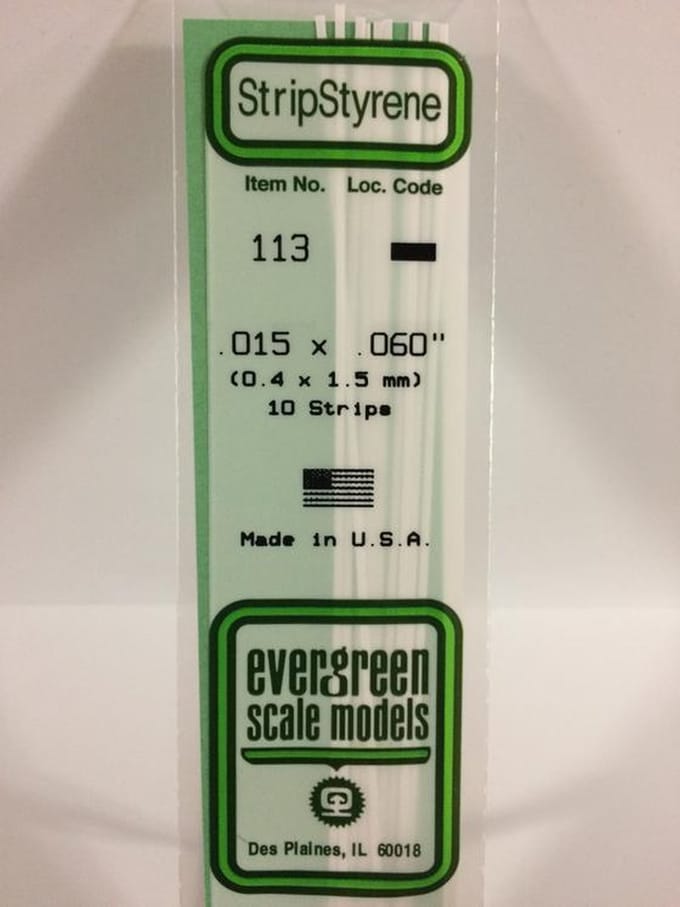 Evergreen Modelbouwdecoratie - 113 Strip 0,4mmX1,5mmX35cm - 10 stuks Styreen