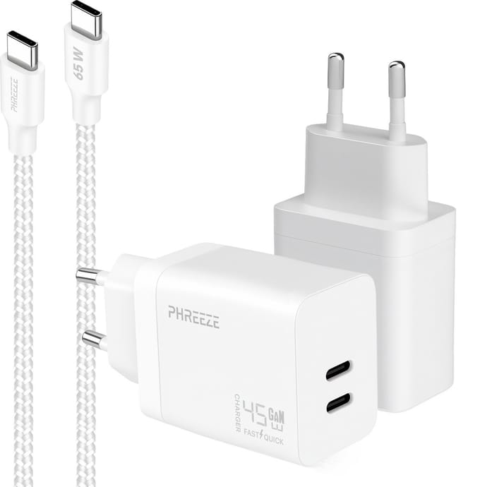 Phreeze usb C snellader 45w met usb C naar usb C kabel 1 meter