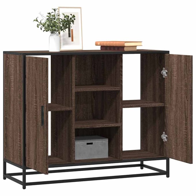 vidaXL - Dressoir - 92x35x76 - cm - bewerkt - hout - bruin - eikenkleurig