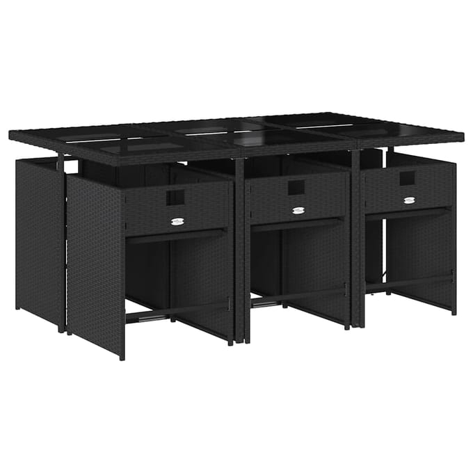 vidaXL - 7-delige - Tuinset - met - kussens - poly - rattan - zwart