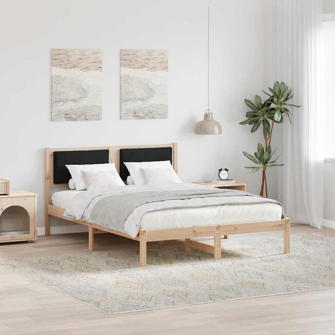 vidaXL - Bedframe - met - hoofdeinde - Zwart - 150 - x - 200 - cm - Massief - grenenhout