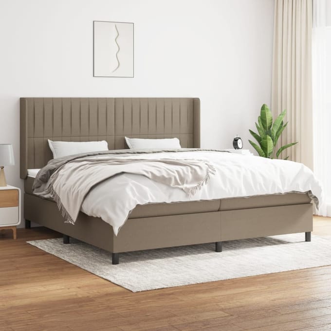 vidaXL - Boxspring - met - matras - stof - taupe - 200x200 - cm