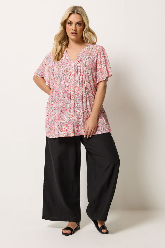 Yours Roze Paisleyprint Blouse Met Plooitjes Size 44