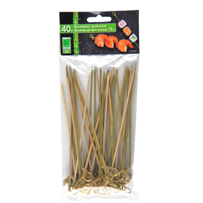 Hapjes/sate prikkers/spiesjes - bamboe hout - 40x stuks - 15 cm - amuse/bbq/feestje - grote cocktailprikkers