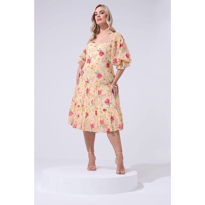 Yours London Nude Midijurk Met Bloemenprint Size 52