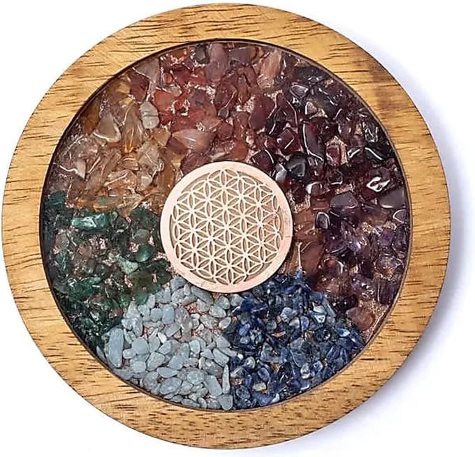 Yogi & Yogini - Onderzetter - hout - Chakra's & Bloem des Levens