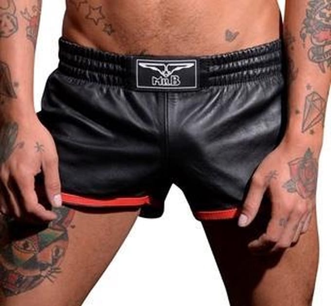 Mister b leren sportbroek zwart met rode bies - xs