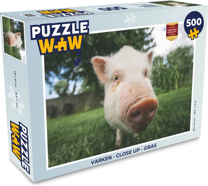 Puzzel Varken - Close up - Gras - Legpuzzel - Puzzel 500 stukjes
