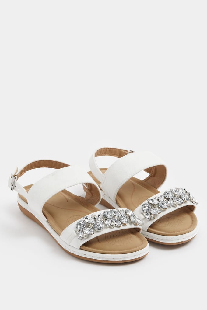 Yours Witte Sandalen Met Strasssteentjes In Extra Brede Eeepasvormsize 42EEE