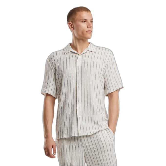 Urban Classics - Striped Crinkle Resort Overhemd - 3XL - Gebroken wit/Zwart