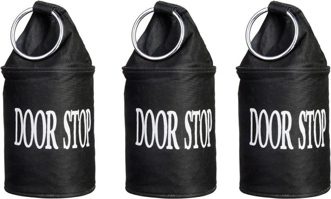 Canvas deurstopper zwart met ring - 3x - H15 cm - Deur vastzetter - Deurstop 2,7 kg