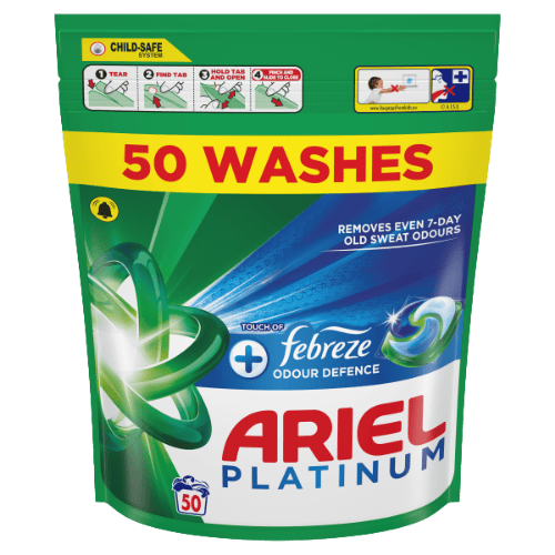 Ariel Platinum + Febreze Odour Defence Wasmiddelcapsules - 50 Stuks