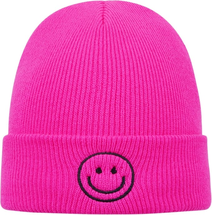 Yehwang Beanie - Muts - Smiley - Fuchsia - Acryl - One Size