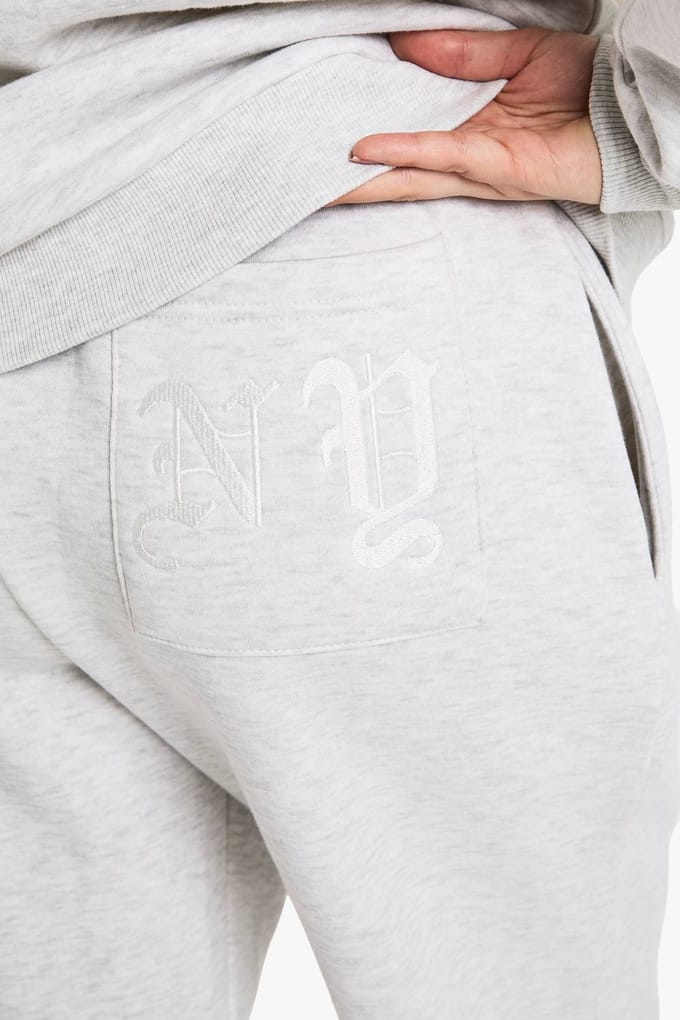 boohoo Dames NY Geborduurde Jogger met Wijde Pijpen | Grey | Maat: Large