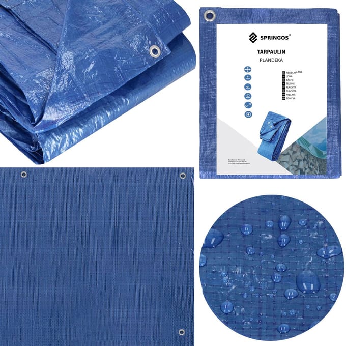 Springos Afdekzeil | Dekzeil | Zeildoek | Waterdicht | PVC | 2 x 2 m | 60 g/m2 | Blauw