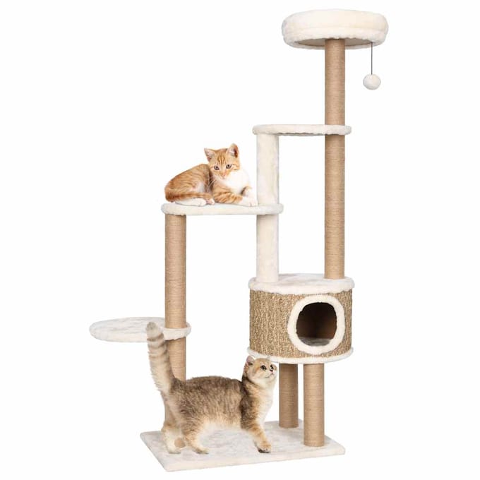 vidaXL - Kattenmeubel - met - luxe - kussen - en - krabpalen - 148 - cm - zeegras