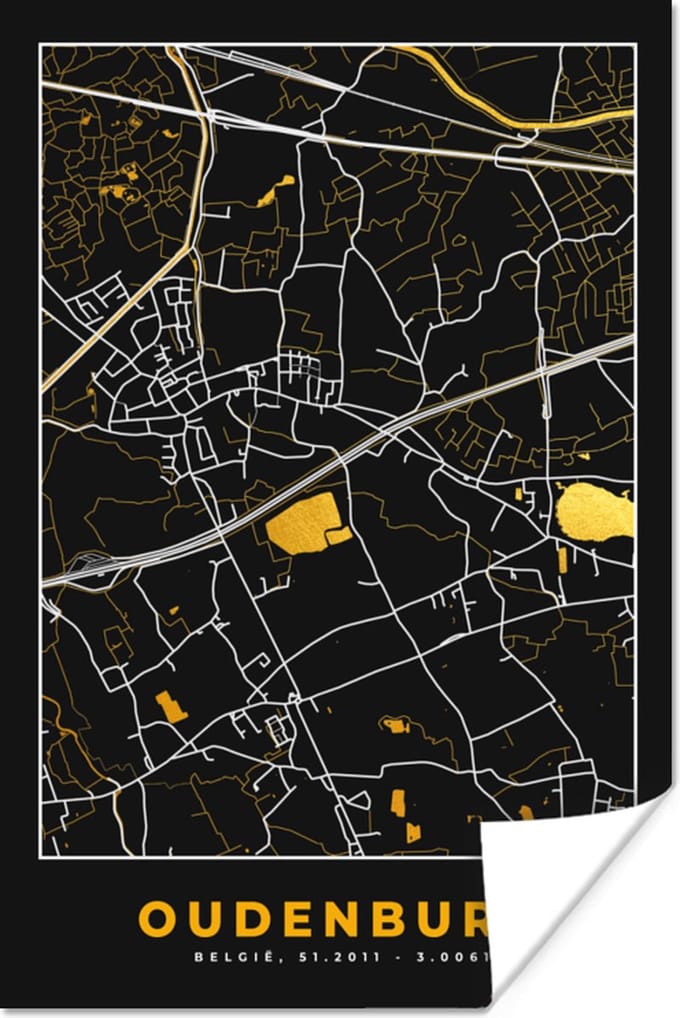Poster Kaart - Oudenburg - Plattegrond - Goud - Stadskaart - 40x60 cm