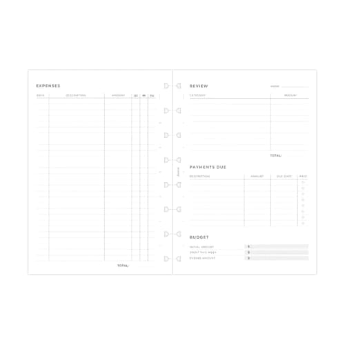 Filofax notitieboek interieur, formaat a5, uitvoering ontkostentracker a 56 vel