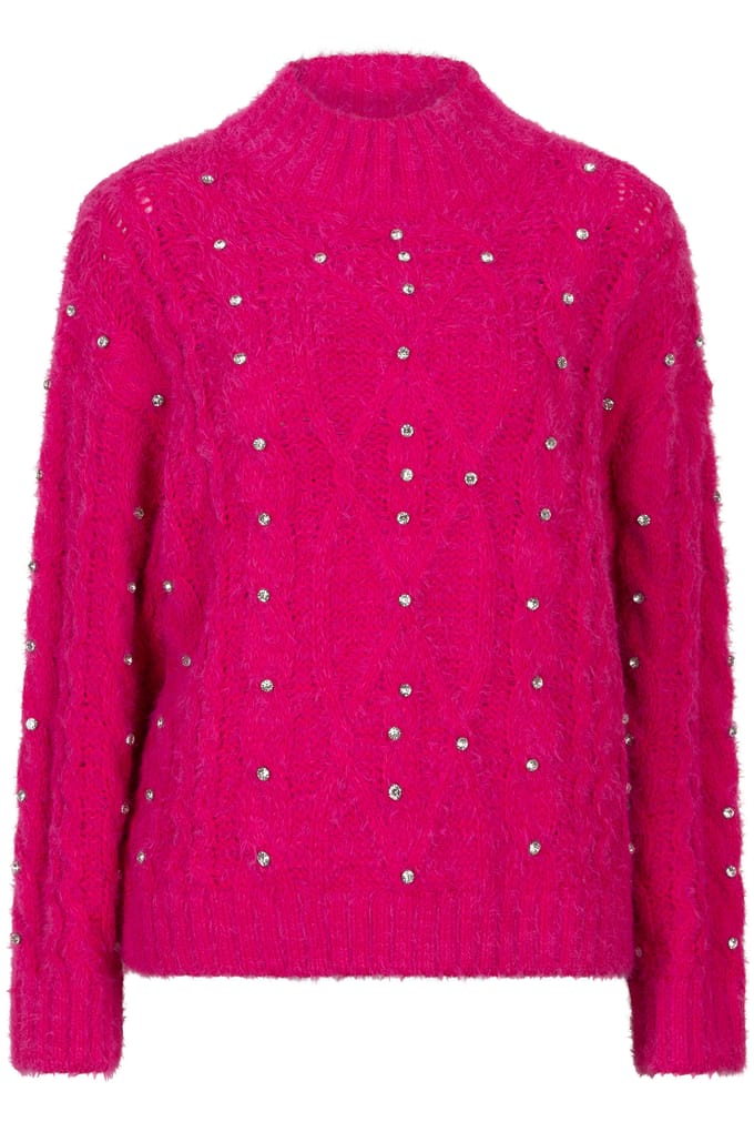 EsQualo Sweater Cable Stones Cerise Pink Maat: S | Sweaters Outlet | Dames | Roze