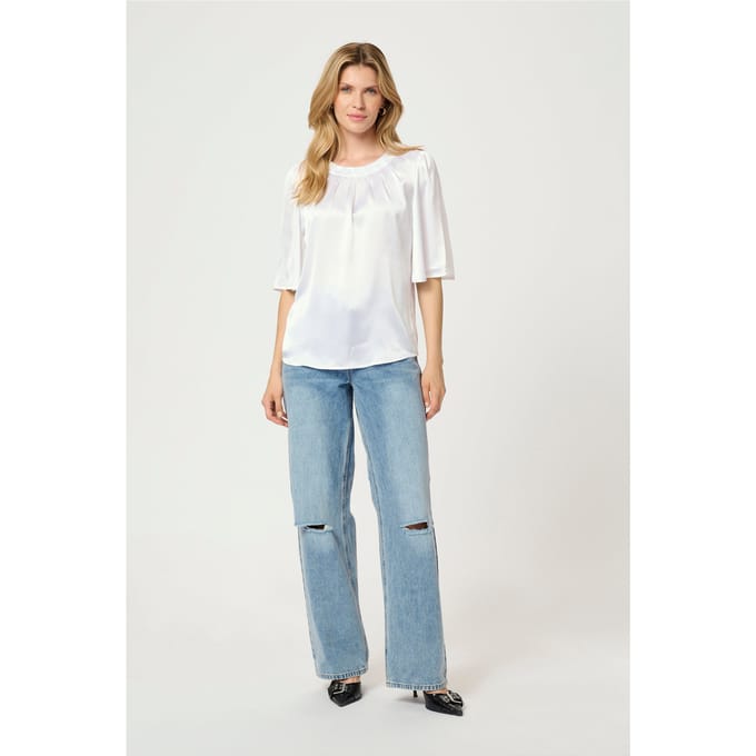 Blouse met korte mouwen Regular fit Chalk white