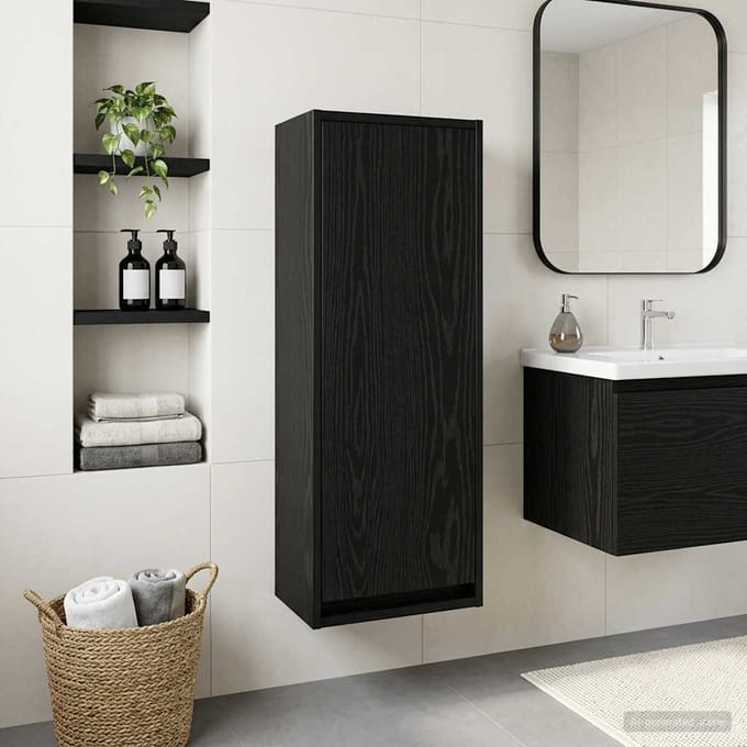 vidaXL - Badkamerkast - Zwart - eiken - 35 - x - 20 - x - 81 - cm - Bewerkt - hout