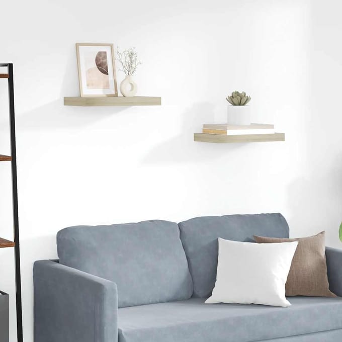 vidaXL - Wandschappen - zwevend - 2 - st - 40x23,5x3,8 - cm - MDF - eikenkleurig