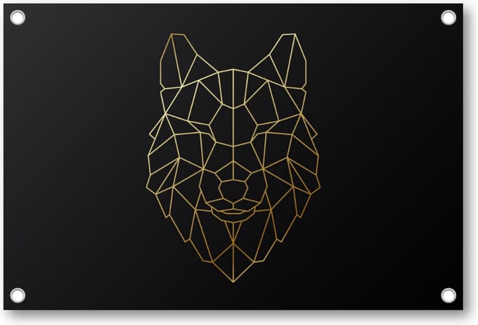 Minimalist Wolf - Goud - Tuinposter 90x60 - Wanddecoratie - Dieren