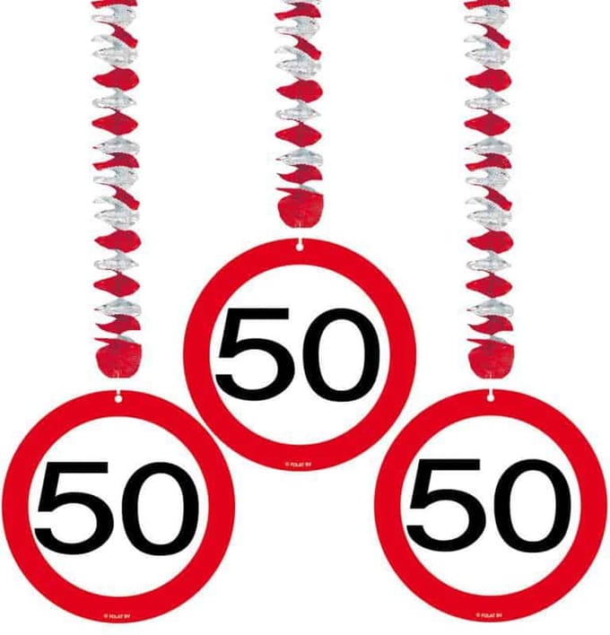 50 Jaar Verkeersbord Hangdecoratie - 3 stuks