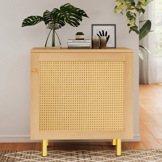 Buffetkast- 60x40x63 cm - 1 Deur Rotan - Compact en Rustiek - Rotan en Hout - Naturel
