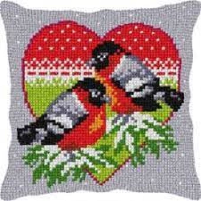 Borduurpakket kussenpakket hart metvogels nr 9373