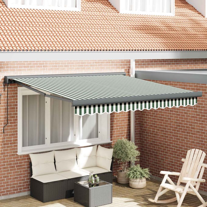 vidaXL - Uitschuifbare - luifel - Groen - en - Wit - 300 - x - 250 - x - 165 - cm