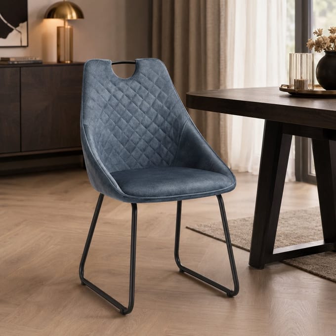 Eetkamerstoel Simon – Velvet – Geruit patroon - Blauw