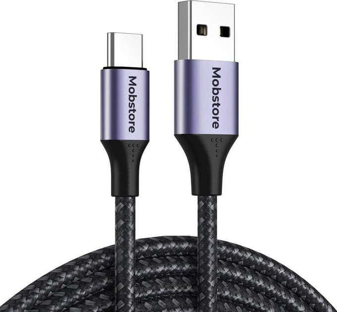 Mobstore - USB C Kabel 3A - USB A naar USB C - USB C naar USB A - 2 meter - Zwart - Stevige nylon kabel - USB-C Oplader - 480 Mbps - Sneller opladen - USB C kabel