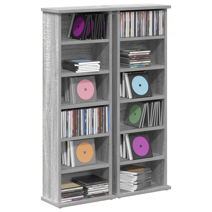 vidaXL - CD - Kast - 2 - st - Grijs - Sonoma - 60 - x - 17 - x - 92 - cm - Bewerkt - hout