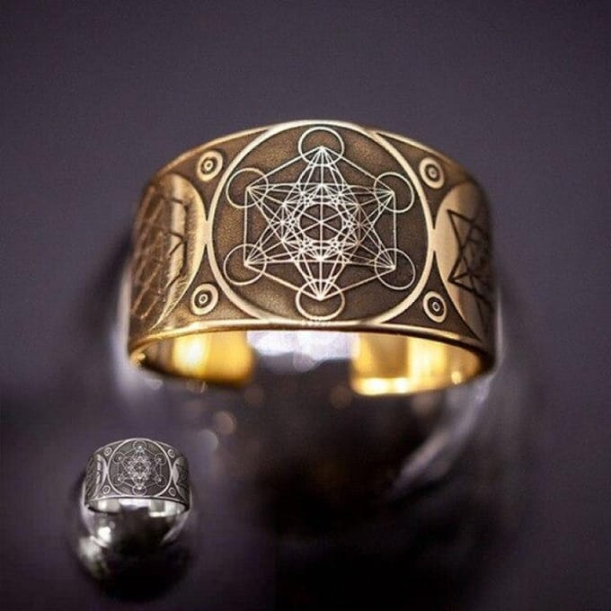Vintage zespuntige ster Solomon Ring Warrior Aartsengel Metatron Amulet Totem verstelbare Ring Amulet sieraden Resizable goud