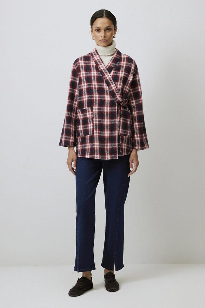 Touché Privé - Geruite kimono met double-breasted strik - Rood - Dames