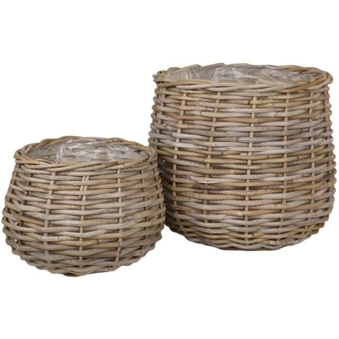 House Nordic - Pulo Manden / Mand in Kubu met Plastic Binnenkant Set van 2 - Grijsbruin - Rotan