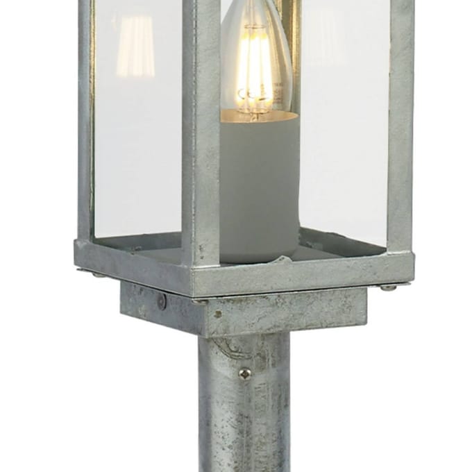 Searchlight Box II sokkellamp, 50 cm hoog, zilver/helder, glas, IP44