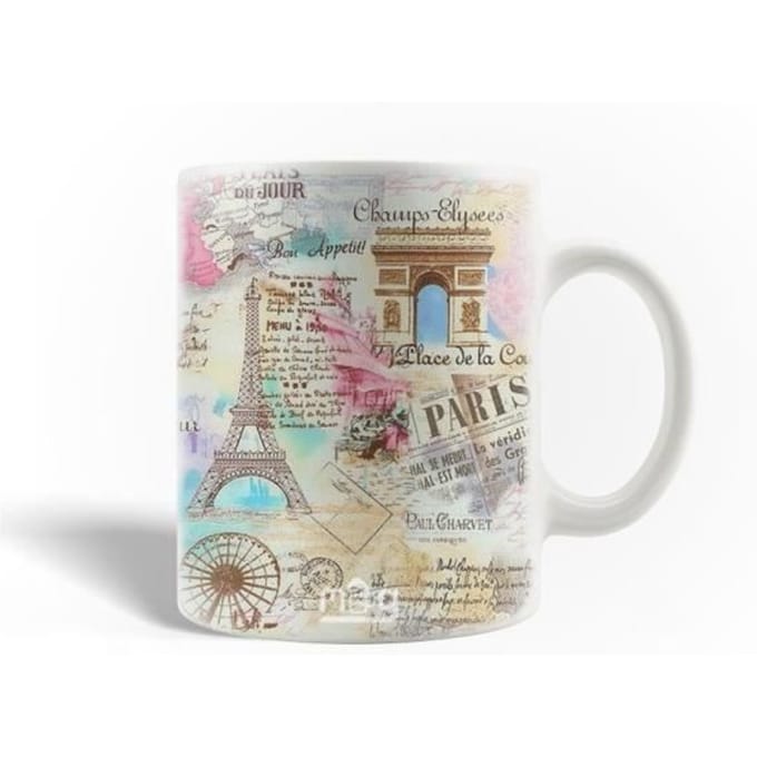 Mug en Céramique - La tour Eiffel - 30cl - Blanc - Compatible lave-vaisselle - Rond
