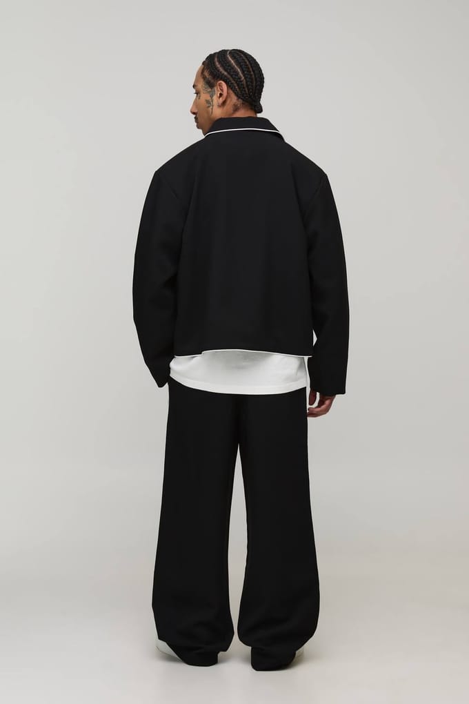 Getailleerde Relaxed Fit Plooibroek Met Contrasterende Biesjes Co-ord Set | Black | Size 44