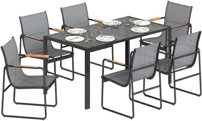 Outsunny Terraseetset - Gegalvaniseerd staal, gehard glas - 150 x 80 x 73 cm - Grijs