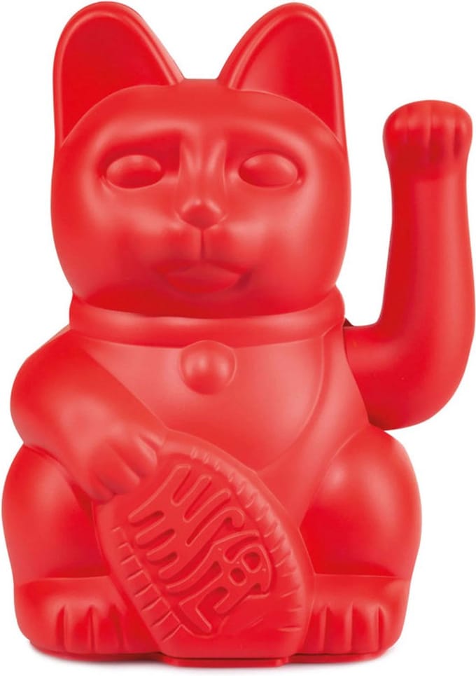Donkey - Wuivende Gelukskat - Lucky Cat Maneki-Neko - rood